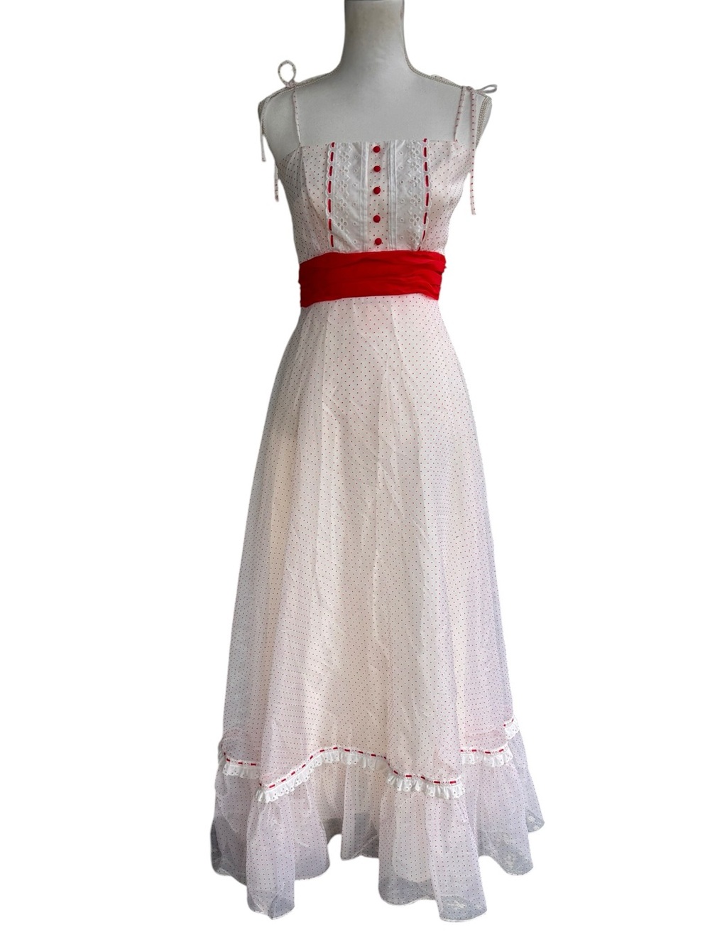 Vintage Gunne Sax Inspired Swiss Dot Maxi Dress Union Made XS/S